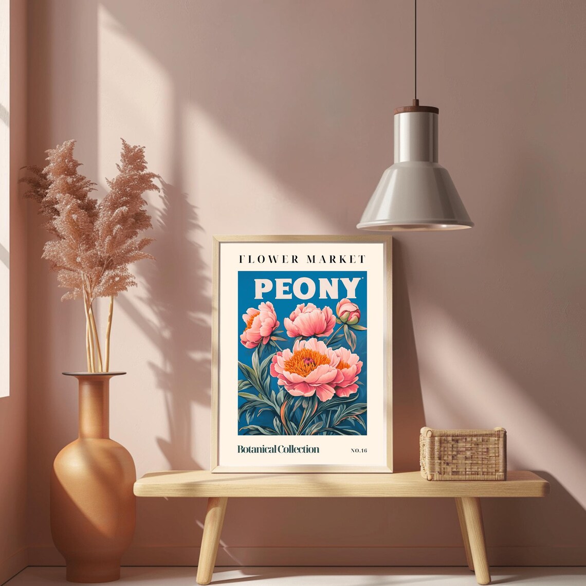 Peony Flower Market Botanical Collection No.16 Blue Floral Poster - Image 2