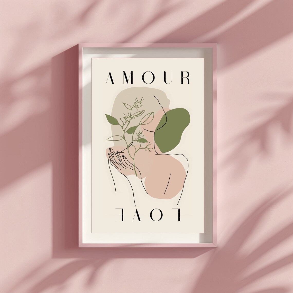Amour Love French Line Art Woman with Botanical Branch Poster - Image 3