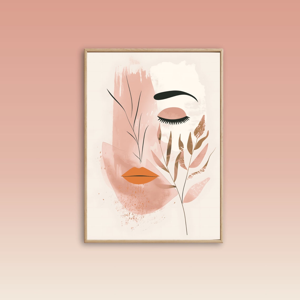 Minimalist Abstract Woman Face Beige Watercolor Botanical Wall Art - Image 3