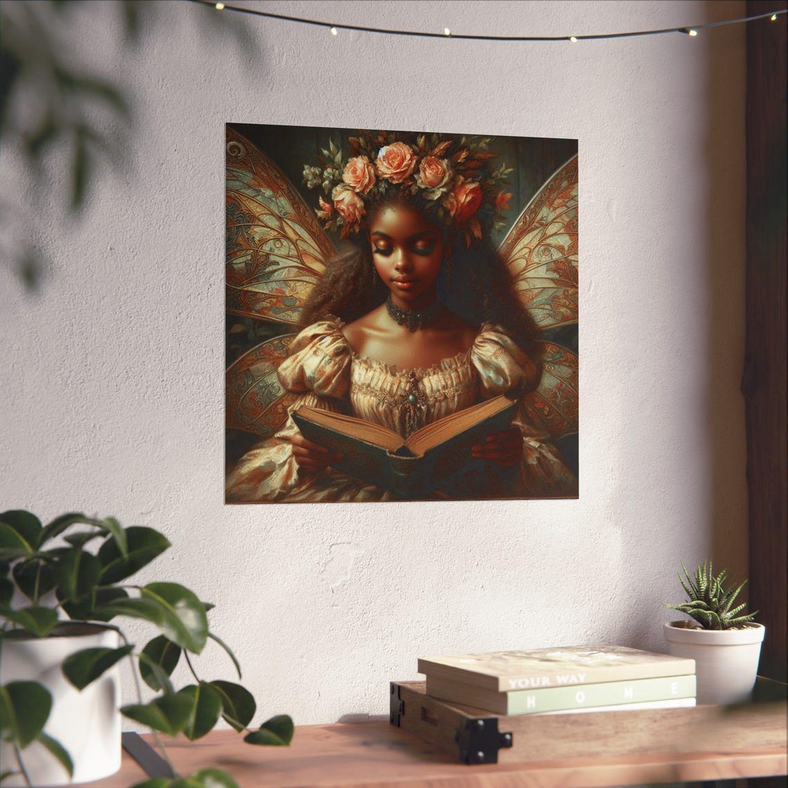 Whimsical Fairy Girl Reading a Book with a Rose Crown Poster - Image 4