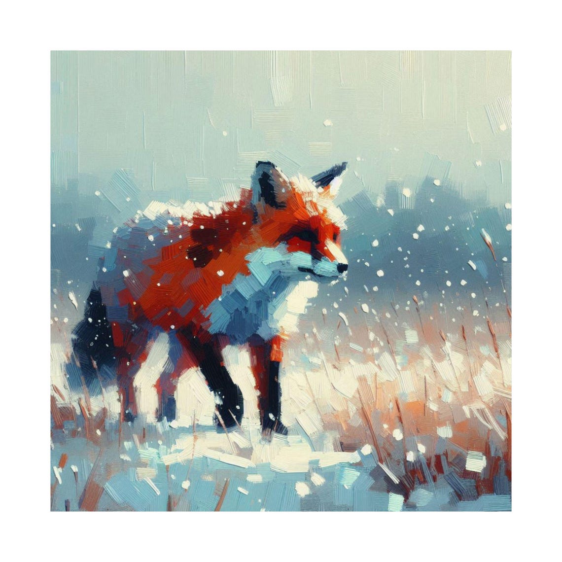 Red Fox Walking Through Falling Snow in a Winter Forest Poster - Image 6