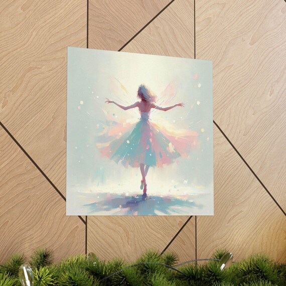 Ballerina Fairy Dancing in Soft Pastel Light with Petals Poster