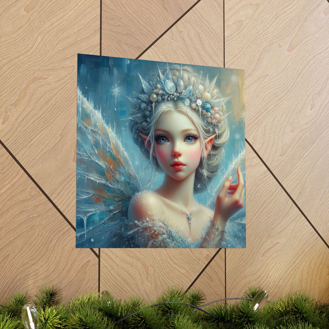 Ice Fairy with Crystal Wings in Winter Snow Fantasy Art Poster - Image 5