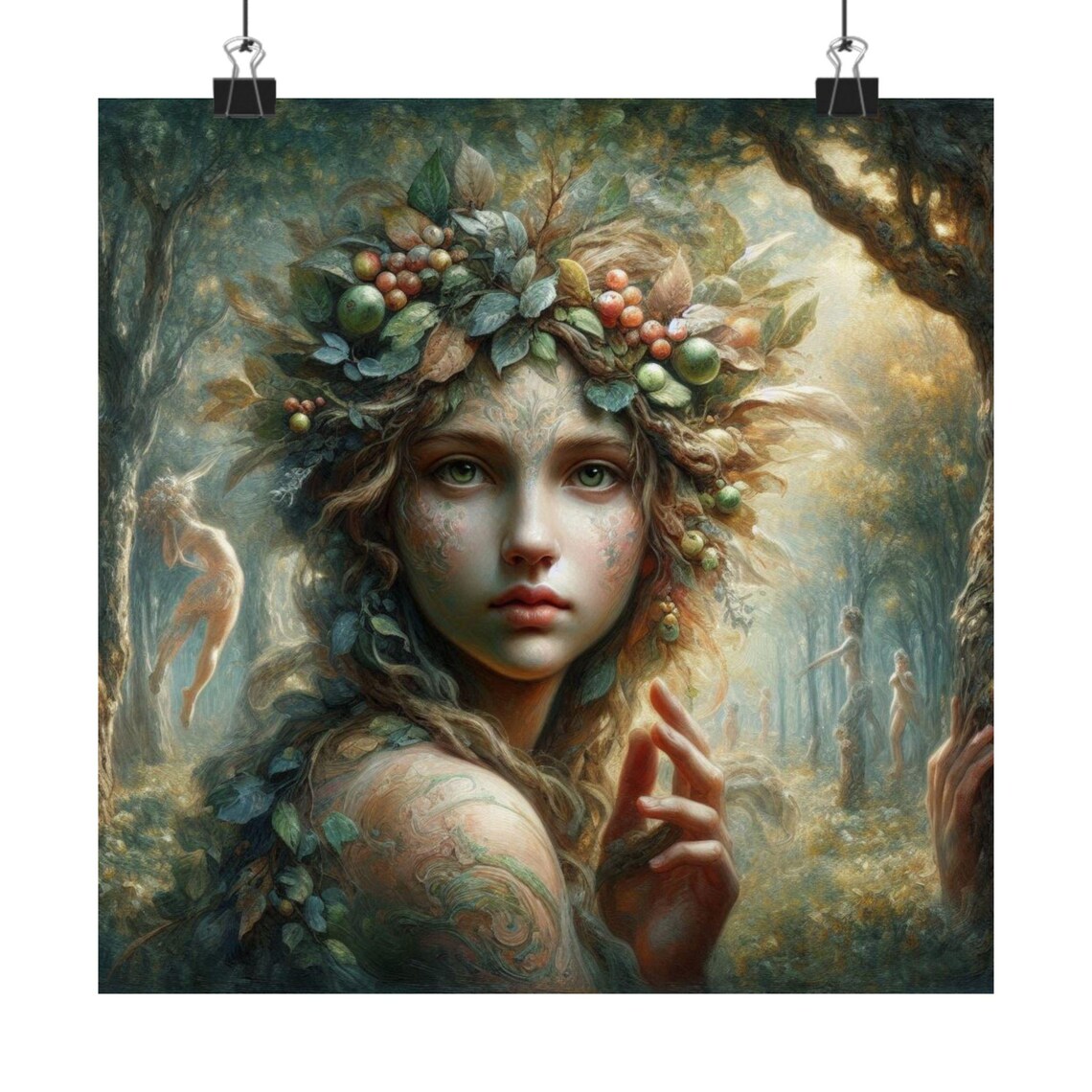Forest Spirit Woman with Berry Crown Nymph Fantasy Art Poster
