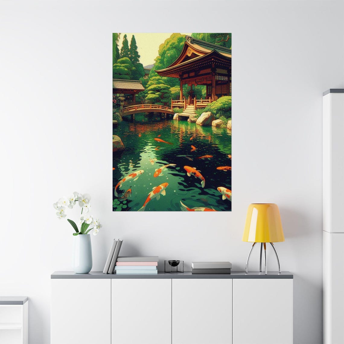 Serene Japanese Temple Garden with Koi Fish Pond Zen Art Poster - Image 2