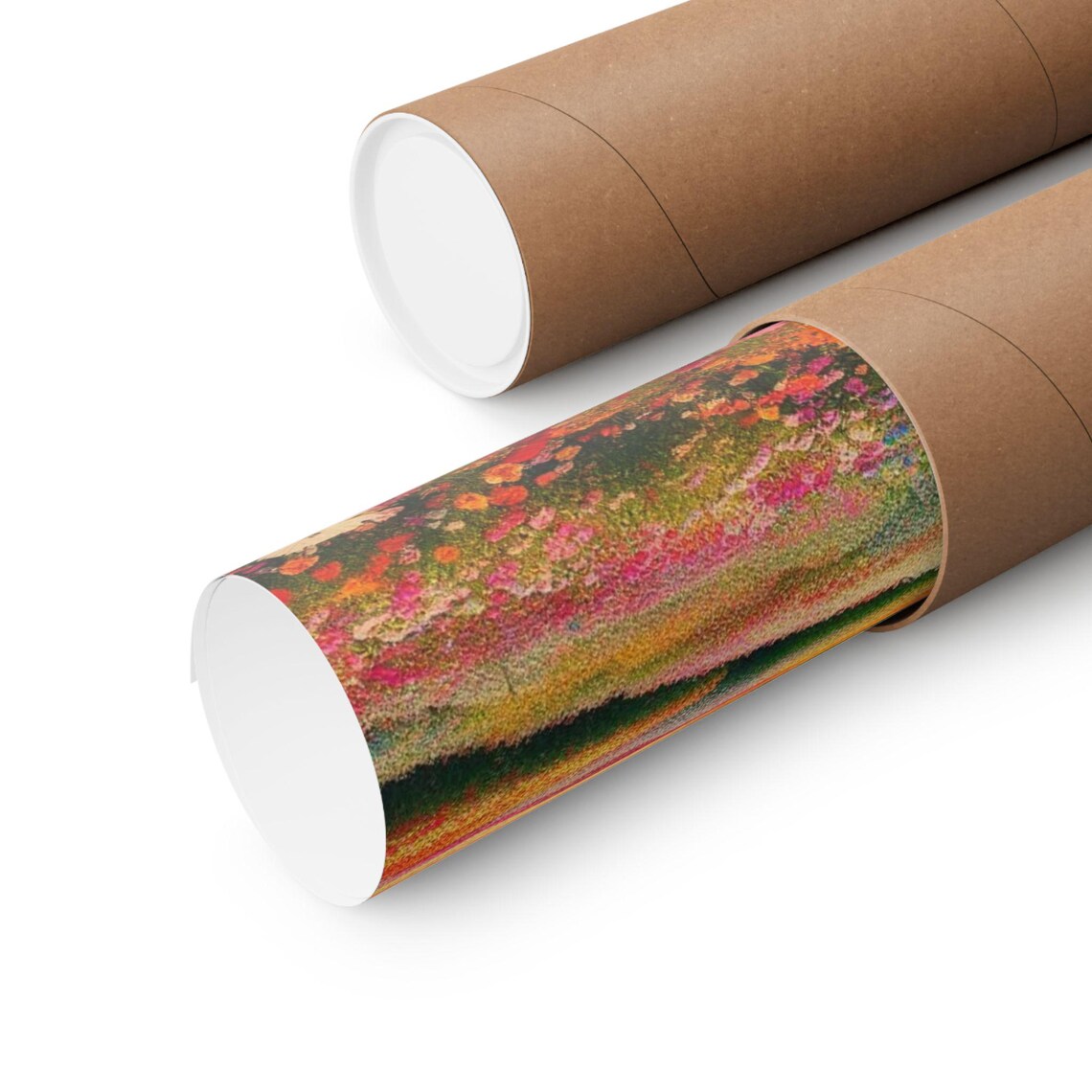 Colorful Impressionist Flower Garden Poster in Pink and Orange Hues