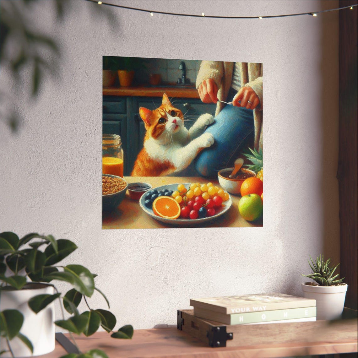Cute Orange Kitten Begging for Fruit at Breakfast Table Poster - Image 4