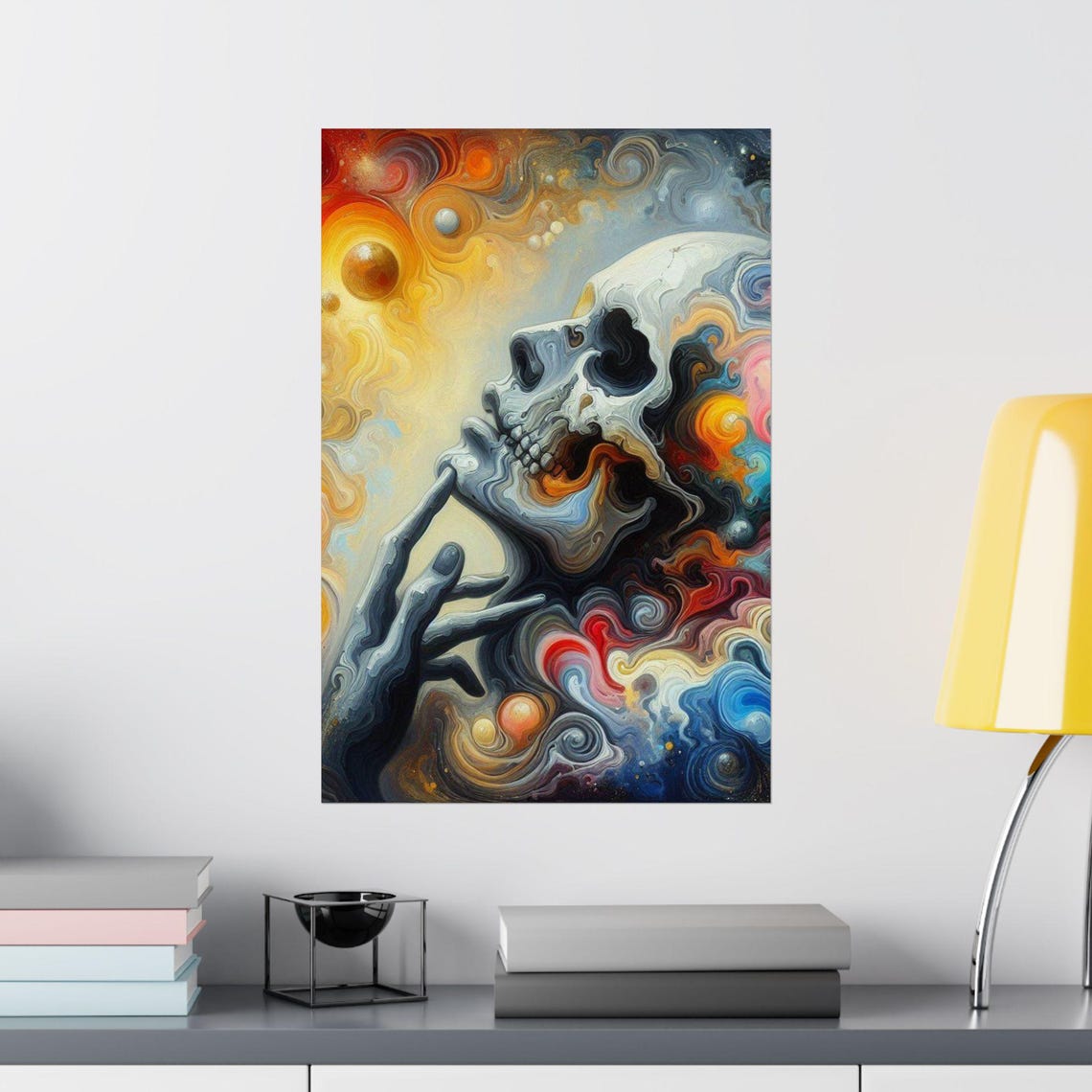 Surreal Melting Marble Skull in Dreamlike Colorful Swirls Poster - Image 2