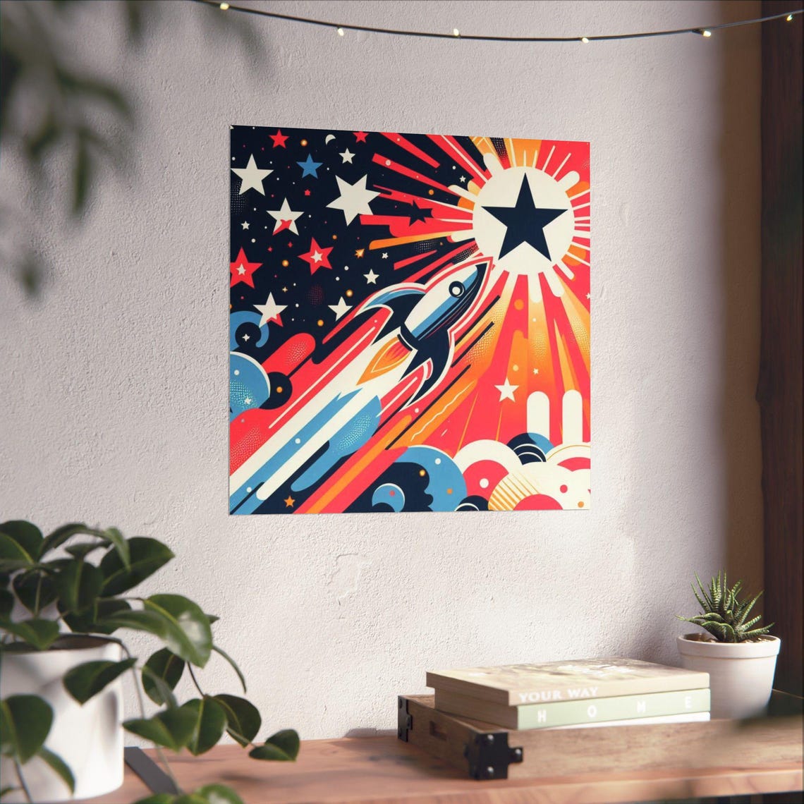 Vintage Retro Rocket Launching Toward a Big Star Pop Art Poster - Image 4