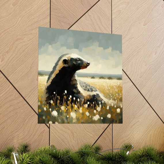 Honey Badger Standing in a Sunlit Wildflower Field Wildlife Poster