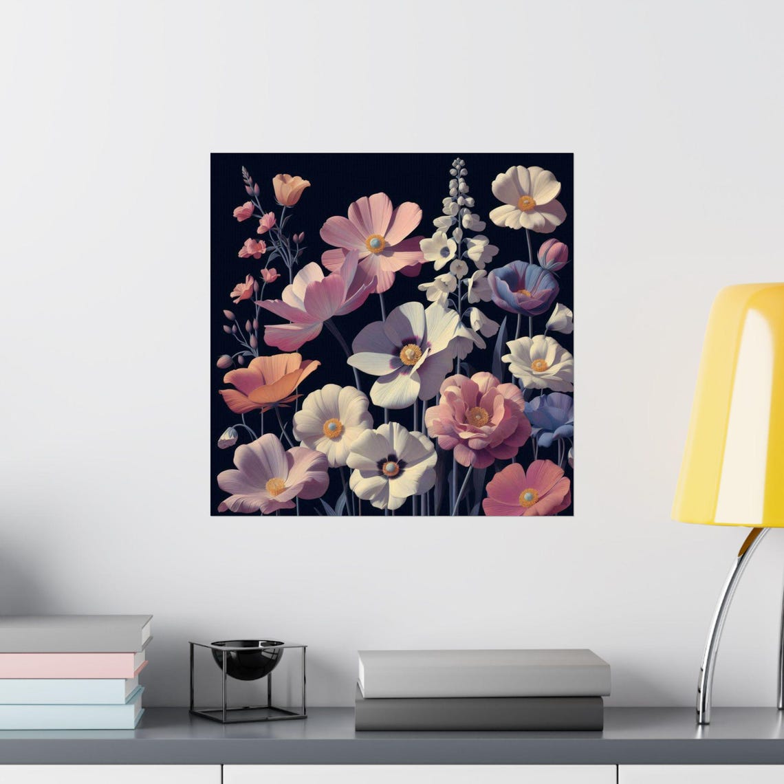 Pastel Wildflowers Blooming on Dark Background Botanical Art Poster - Image 2