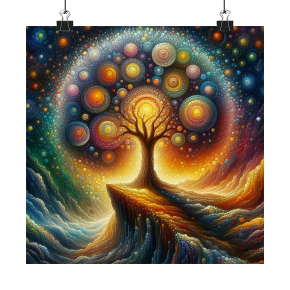 Cosmic Tree Art Poster Vibrant Nature Wall Art Norse Home Decor Yggdrasil Art Colorful Vertical Print Gift For Nature Lovers