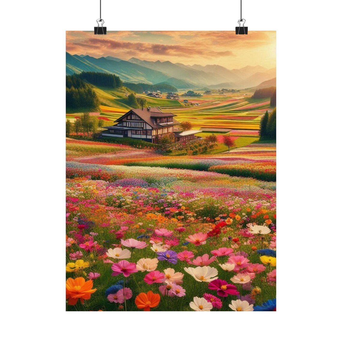 Colorful Impressionist Flower Garden Poster in Pink and Orange Hues - Image 7