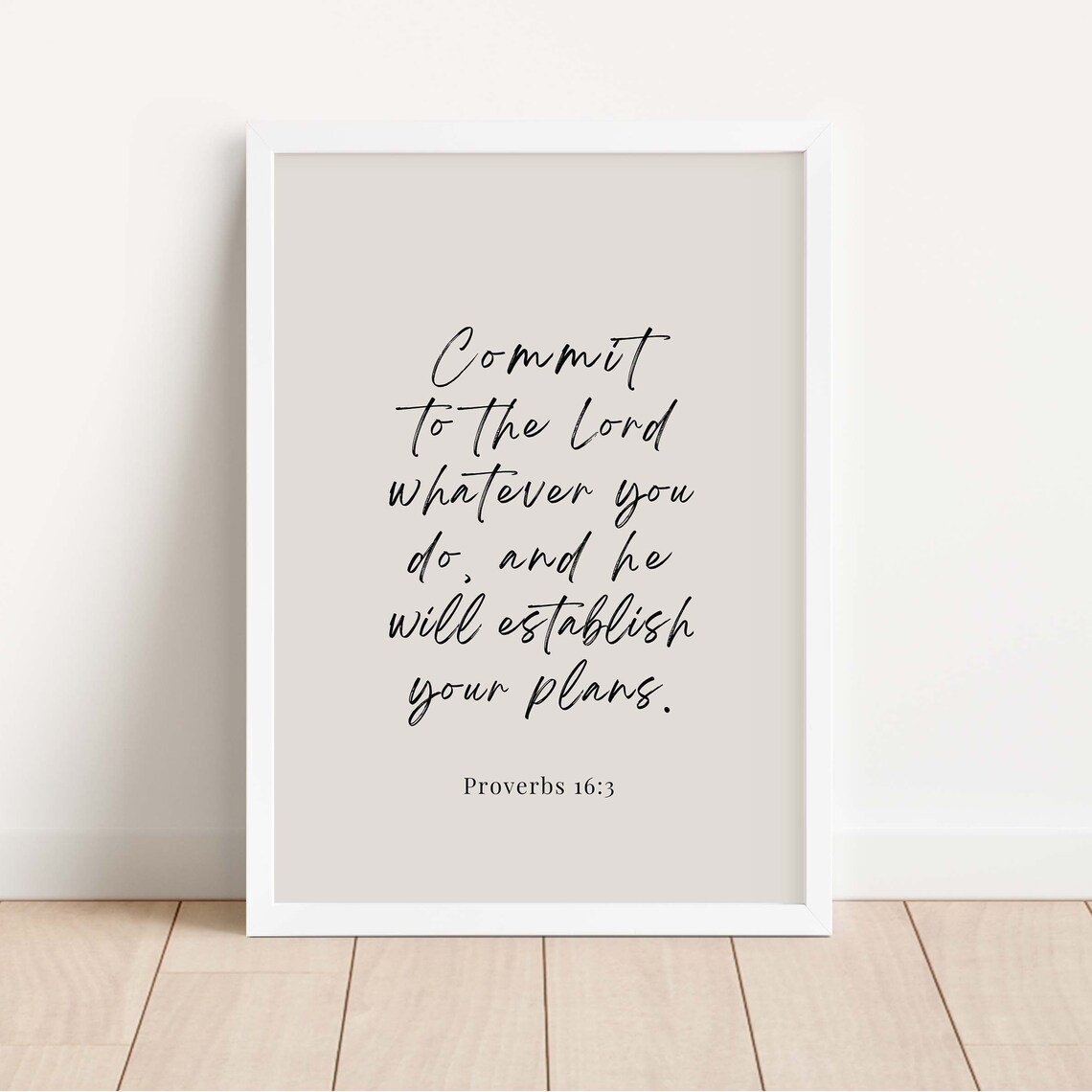 Proverbs 163 Niv Commit To The Lord Bible Verse Wall Art He Will Establish Your Plans Scripture Print Christian Decor