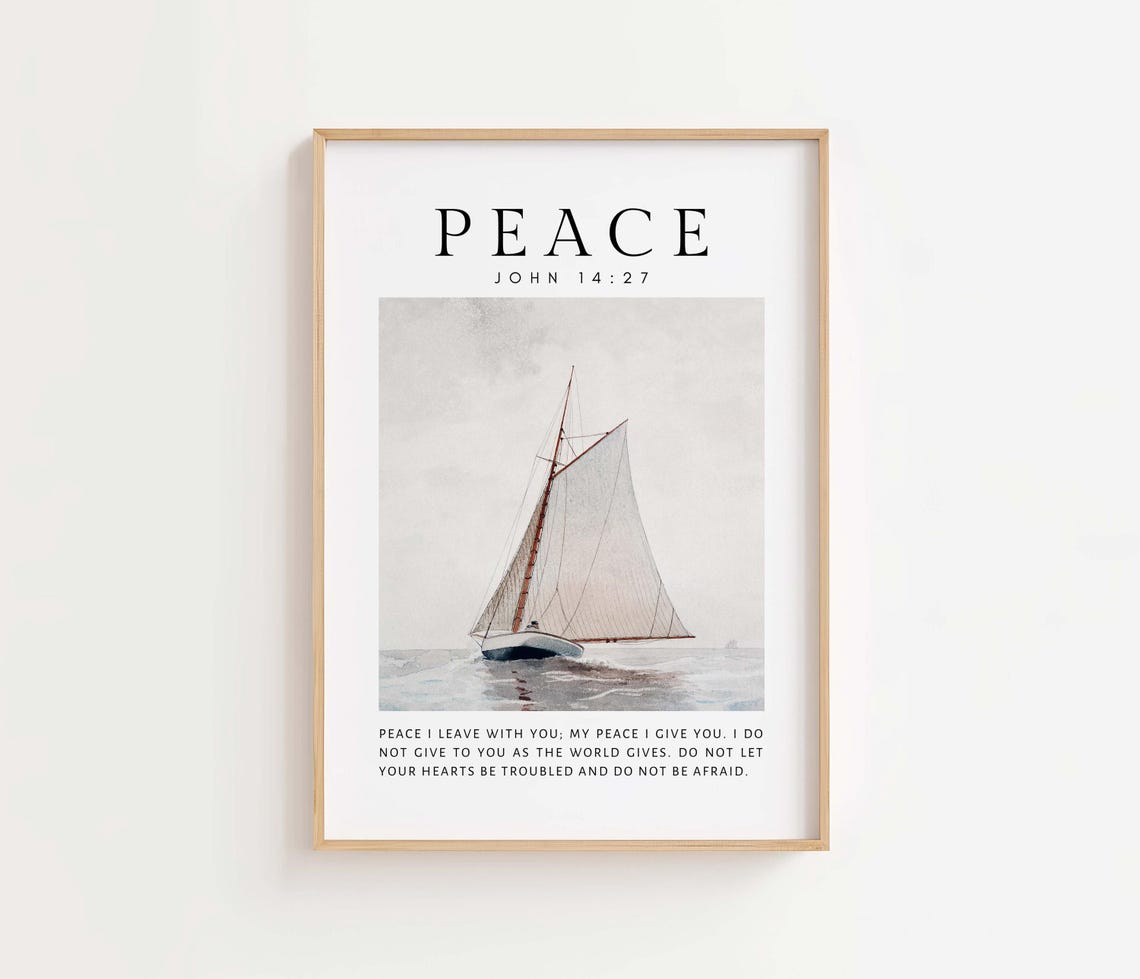 Peace John 14:27 Sailboat Coastal Watercolor Scripture Verse Poster