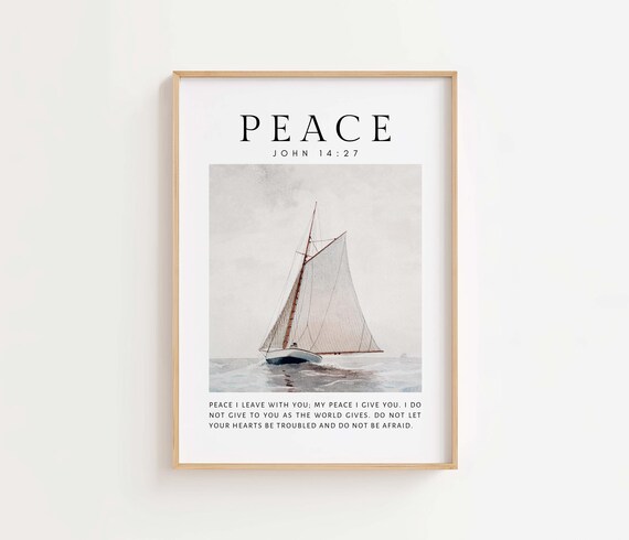 Peace John 14:27 Sailboat Coastal Watercolor Scripture Verse Poster