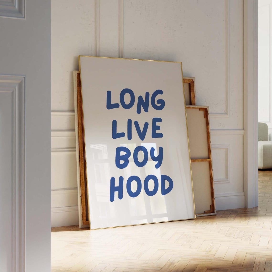 Long Live Boyhood Blue Typography Poster Boy Nursery Playroom Decor
