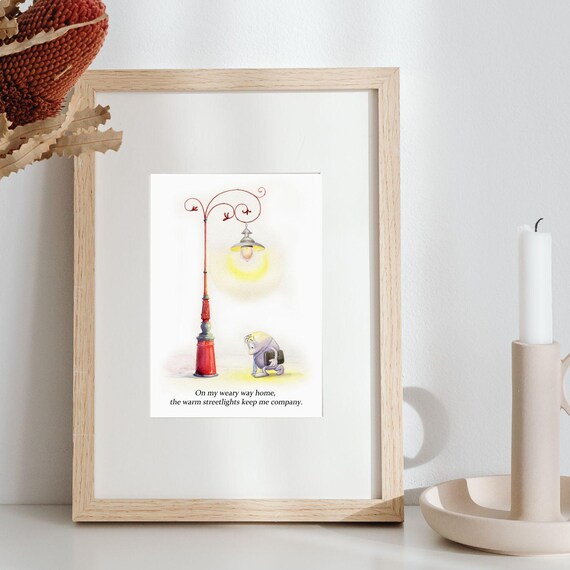 Warm Streetlight Whimsical Night Quote Watercolor Art Poster