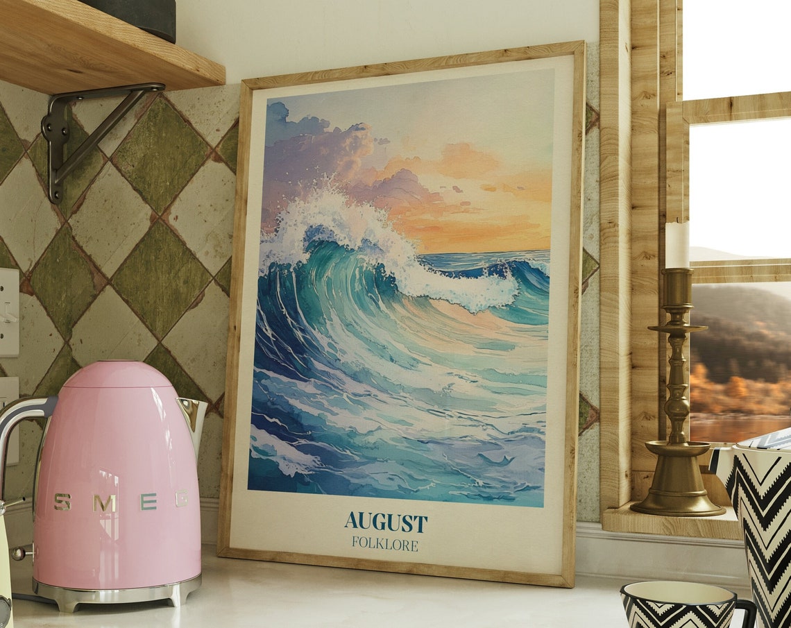 Taylor Swift August Folklore Sunset Ocean Wave Watercolor Poster