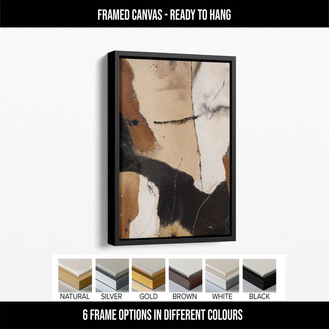 Brown Beige Black Organic Abstract Shapes Modern Minimalist Wall Art - Image 3