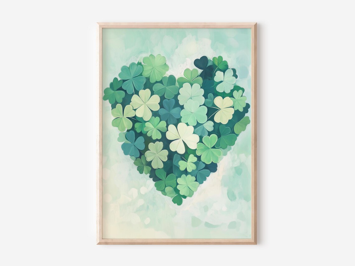 Shamrock Clover Heart St Patricks Day Green Botanical Wall Art Print - Image 3