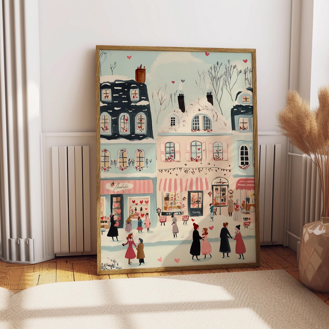 Romantic Valentines Day Village Illustration Art Print - Image 4