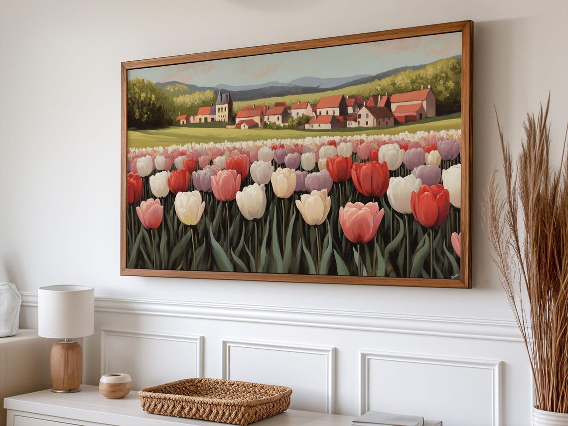 Tulip Field Village Spring Bloom Landscape Digital Frame TV Art Poster - Image 5