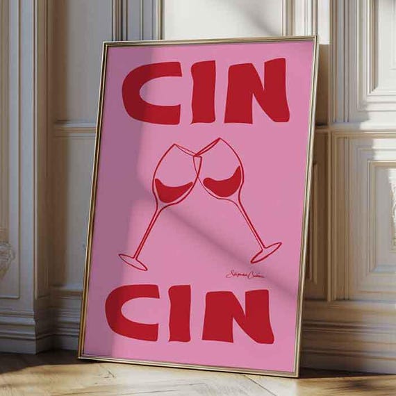 Cin Poster Pink And Red Retro Bar Cart Art