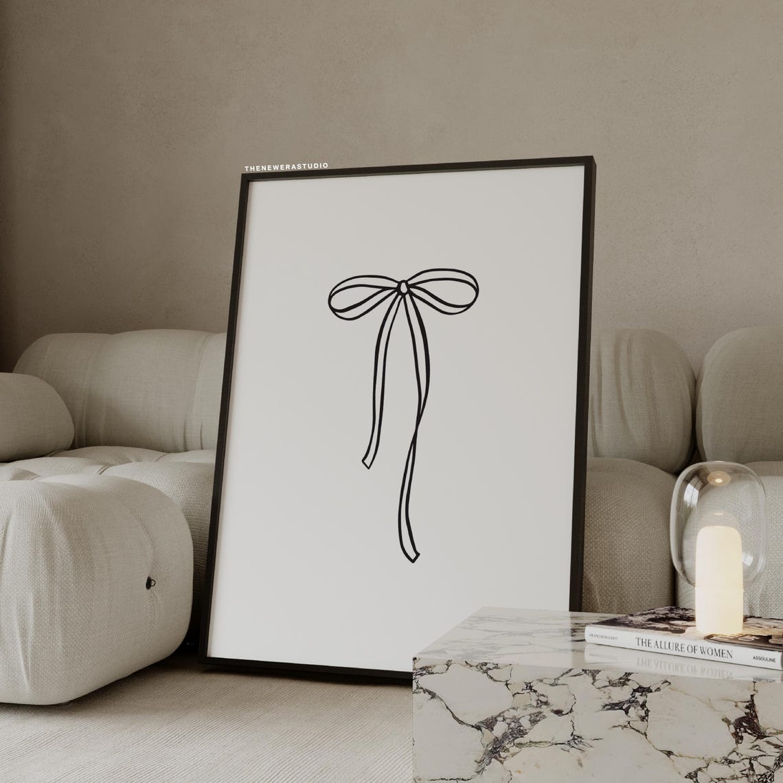 Black White Ribbon Bow Line Art Minimal Decor Poster Coquette