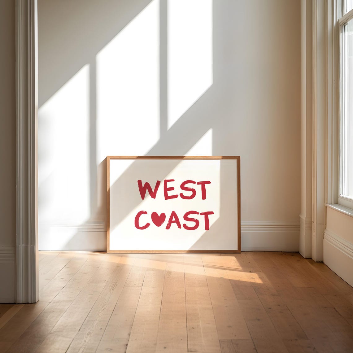 West Coast Bold Red Hand Lettered Heart Coastal Cowgirl Poster - Image 2