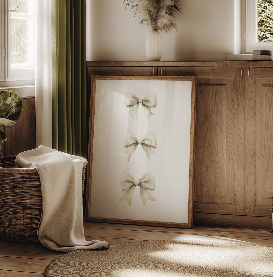 Beige Cream Bow Trio Watercolor Poster Neutral Soft Elegant Decor - Image 2