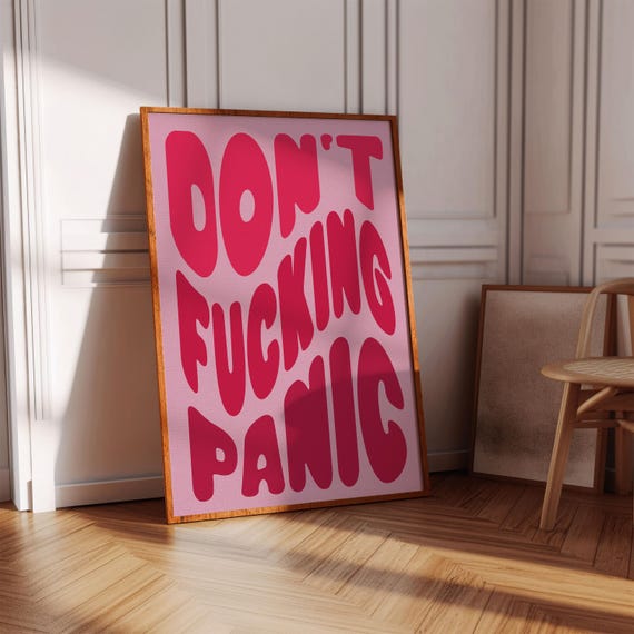 Dont Fucking Panic Print Funny Wall Art Gifts For Friends Introverts Gift Red Pink Girly Room Decor