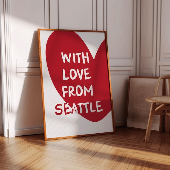 With Love from Seattle Red Heart City Souvenir Typography Poster