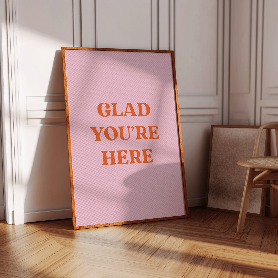 Glad You Are Here Pink Retro Typography Entryway Wall Decor Poster
