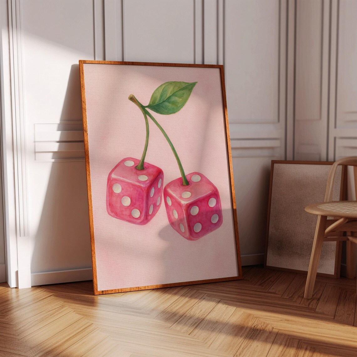 Cherry Dice Wall Art Preppy Pink Coquette Bedroom Decor For Teen Girls Cute College Apartment Watercolor Y2k Retro