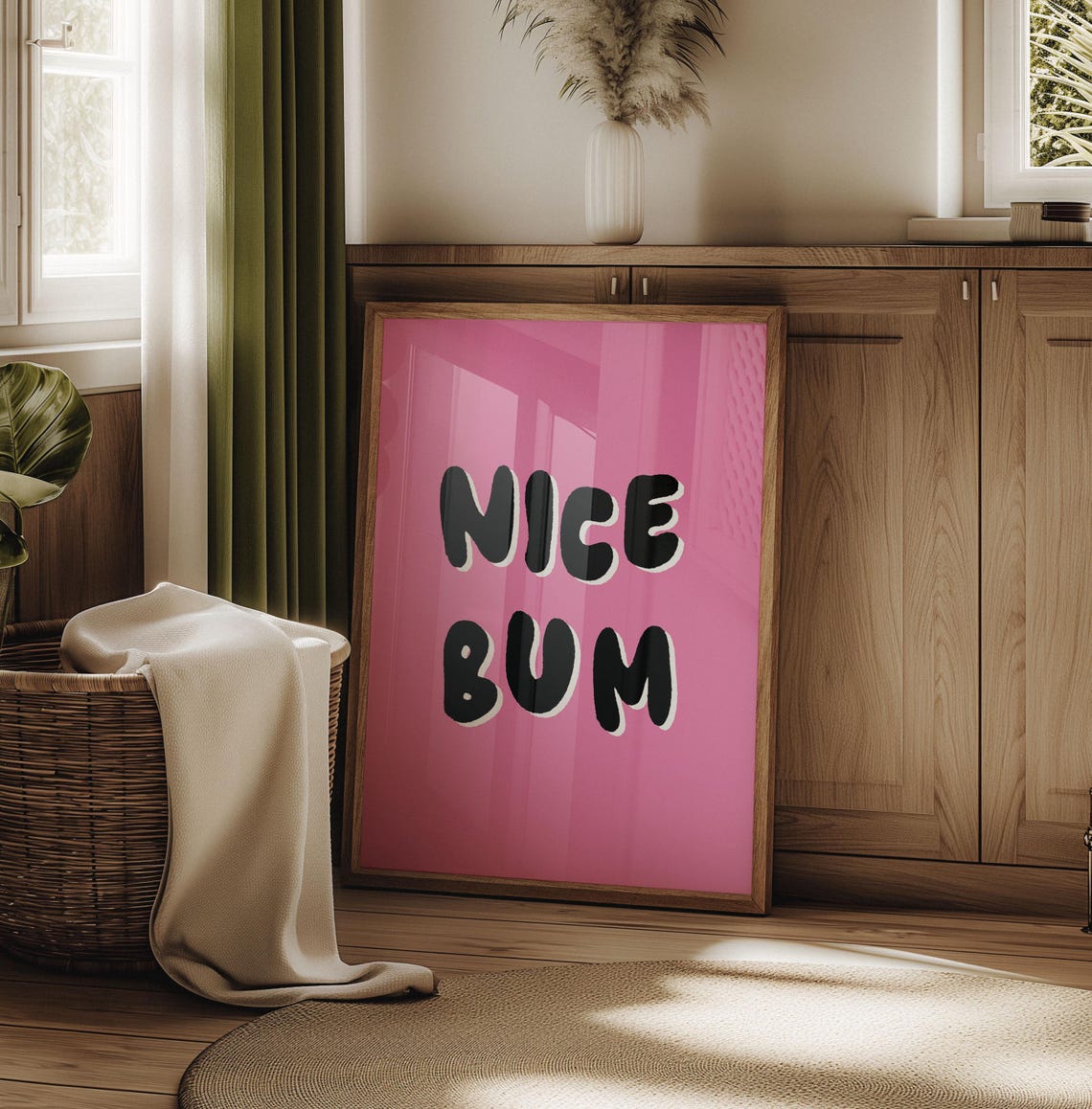 Nice Bum Black Bubble Letters Bright Pink Funny Bathroom Poster - Image 2