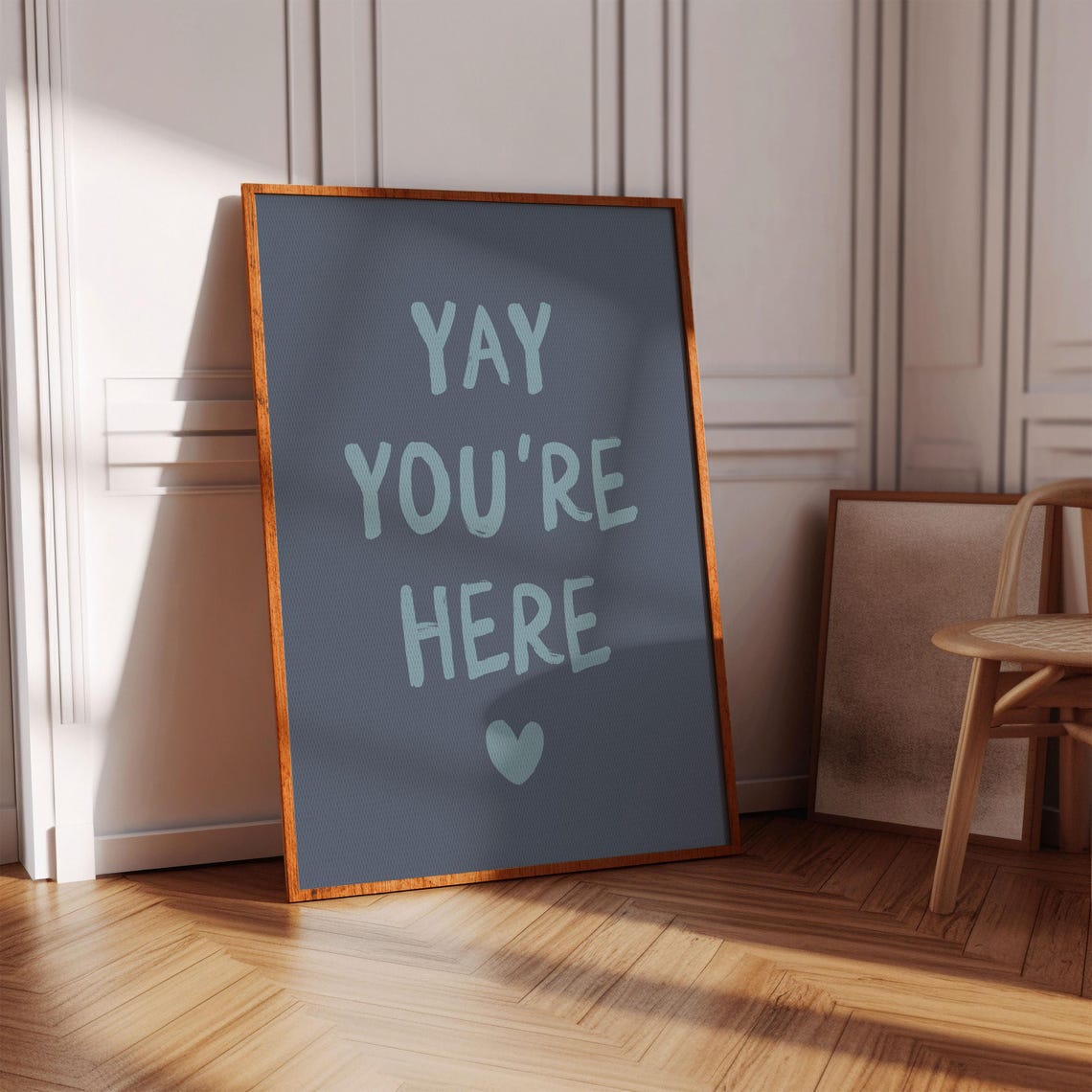 Yay You're Here Dark Blue Typography Entryway Welcome Poster