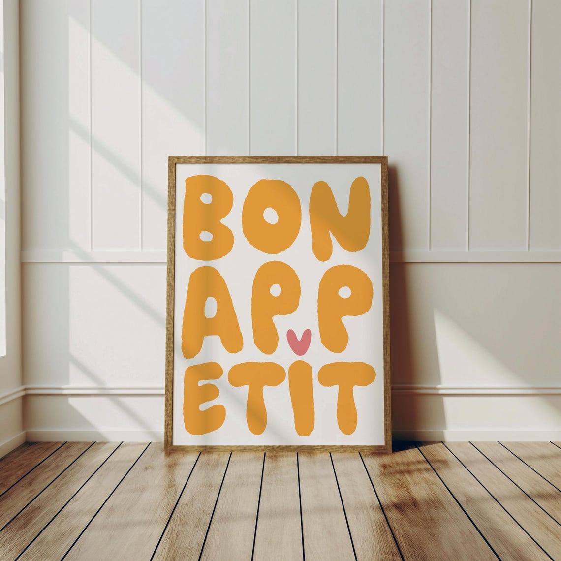 Bon Appetit Orange Bubble Letters Playful Kitchen Quote Poster