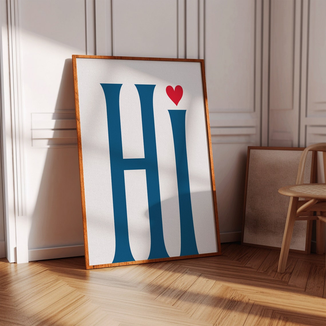 Hi Blue Oversized Letter Heart Minimalist Entryway Wall Poster