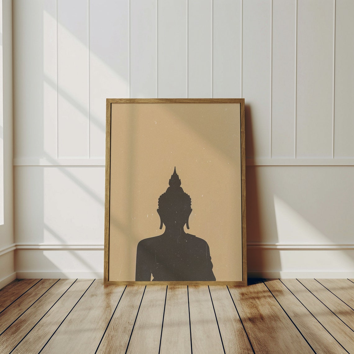 Buddha Silhouette Minimalist Zen Meditation Neutral Beige Wall Poster - Image 2