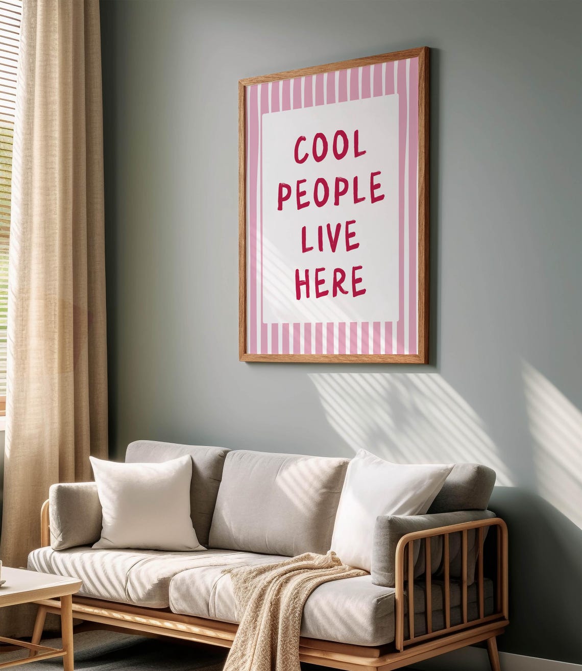 Cool People Live Here Pink Striped Retro Girly Quote Decor Poster - Image 2