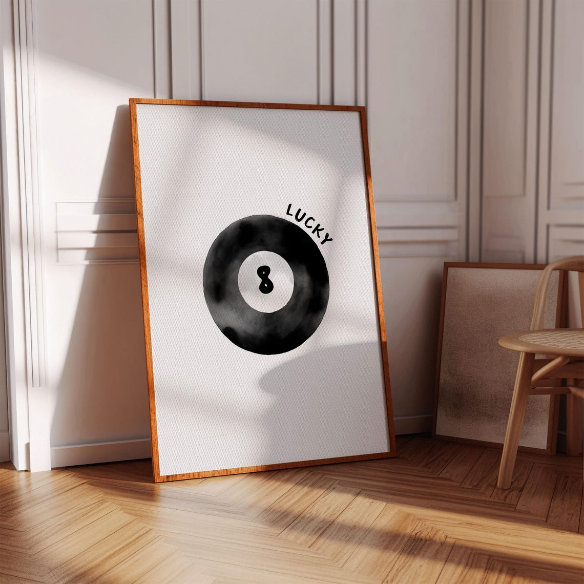 Lucky 8 Ball Watercolor Minimalist Black Trendy Bar Cart Decor Poster