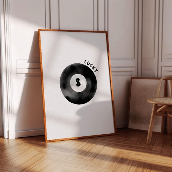 Vintage Pool 8 Ball Prints Lucky Poster Wall Art Retro Watercolor Trendy Bar Cart Black Poolball