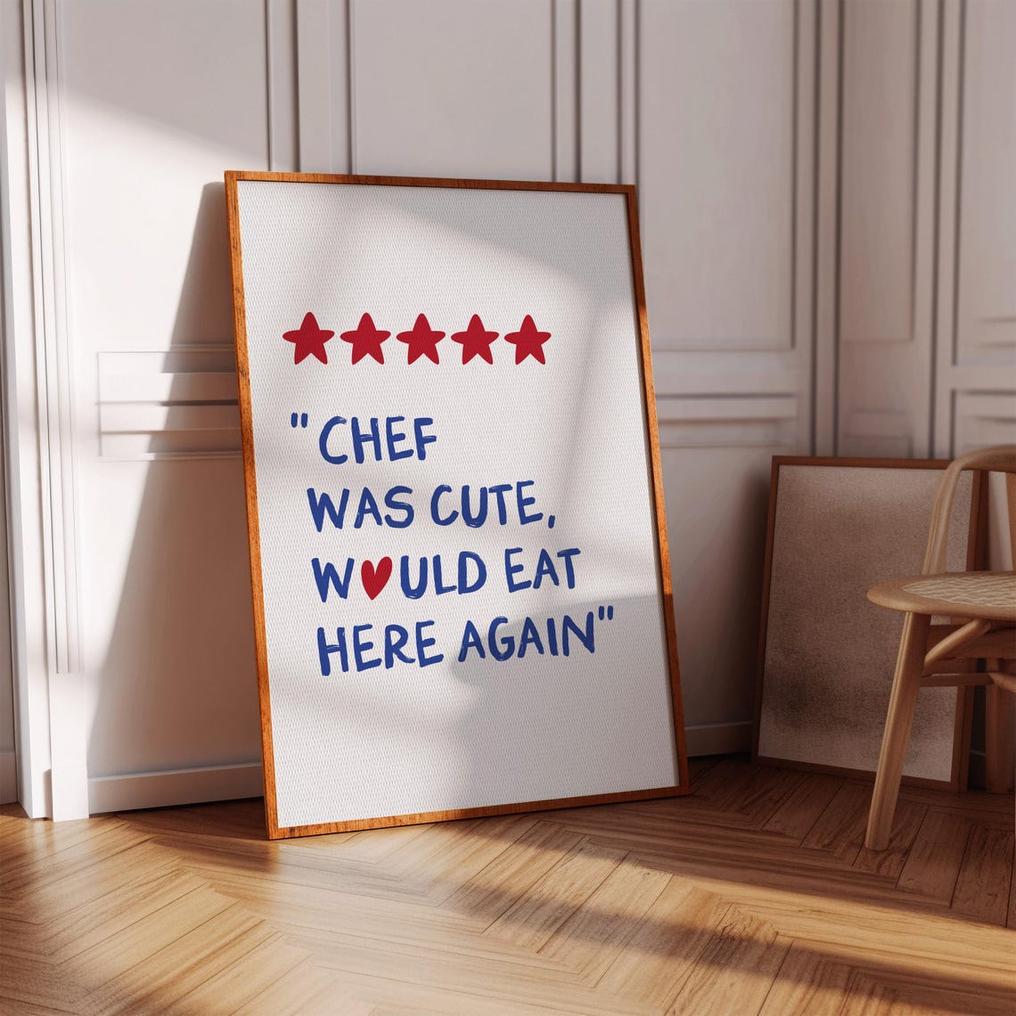 Chef Was Cute Funny Five Star Review Blue Kitchen Quote Poster