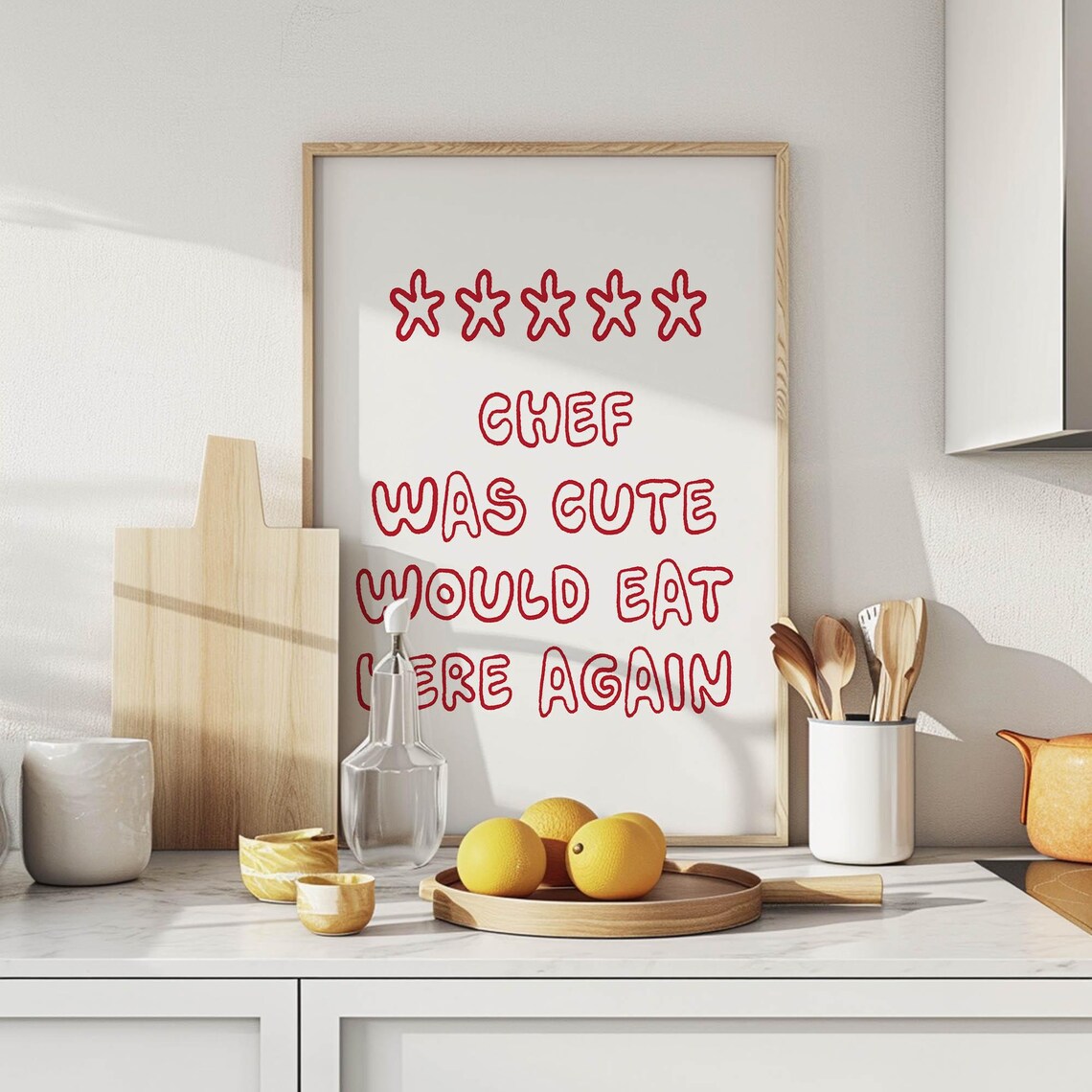 Chef Was Cute Would Eat Here Again Quirky Kitchen Wall Art Cute Kitchen Decor Trendy Kitchen Print Preppy Kitchen Art Gifts For Chefs - Image 3