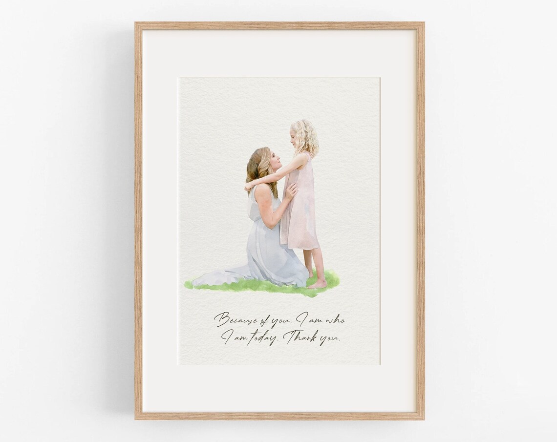 Mother Daughter Thank You Quote Tender Watercolor Portrait Poster