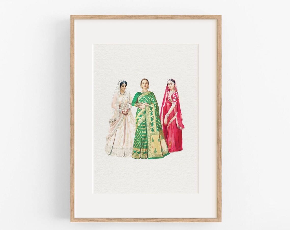 Indian Generational Wedding Portrait Three Women Saree Poster