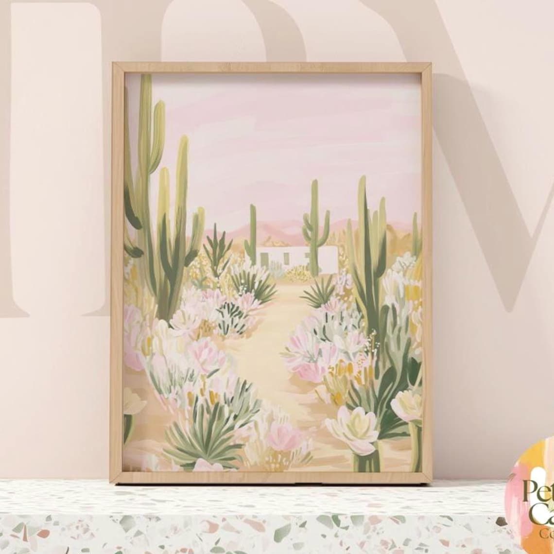 Soft Pastel Desert Cactus Garden Saguaro Blooms Painting Print