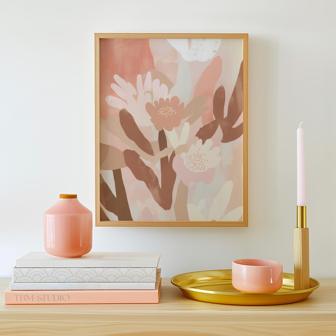 Blush Cream and Terracotta Abstract Floral Art Painting Poster - Image 3