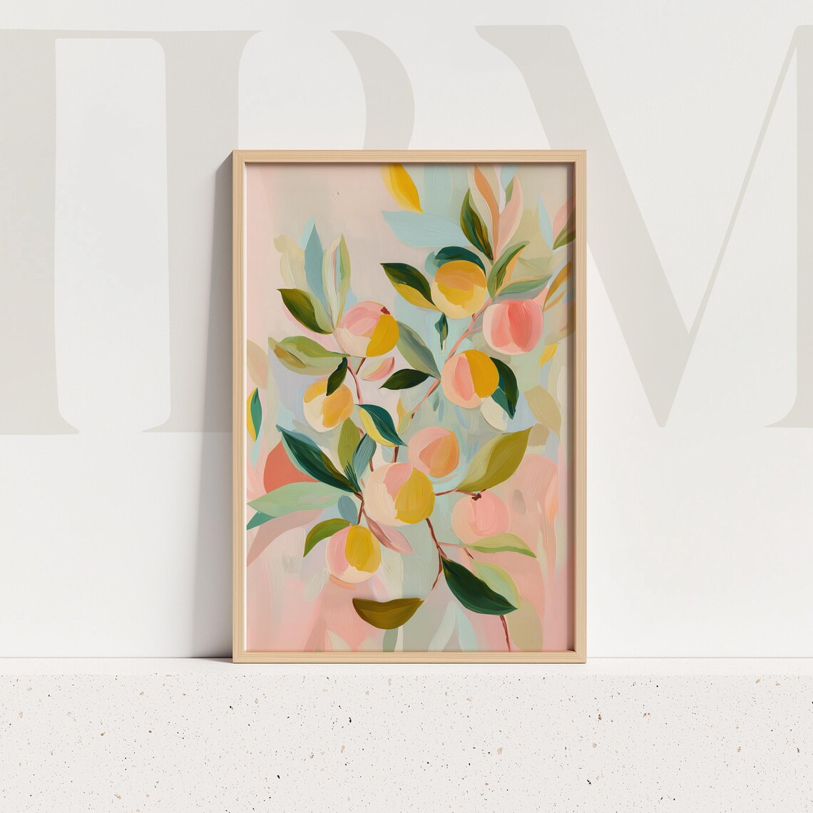 Peach Botanical Print, Pastel Summer Garden Art